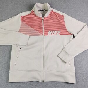 Nike Track Jacket Mens L Cream Red Stripe Golf Sport Dri-FIT Mesh Lined Full Zip